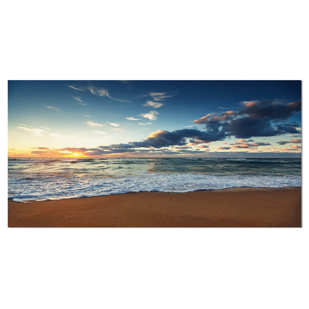 Designart - Sunrise and Glowing Waves in Ocean - Seascape Canvas Art Print